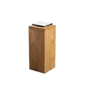 EDZARD Sockel für Laterne Dubai, Teakholz und Edelstahl glänzend vernickelt, Höhe 51 cm