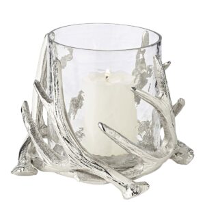 EDZARD Windlicht Kingston, Geweih-Design, Aluminium, silberfarben, mit Glas, Höhe 15 cm