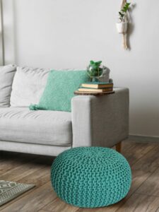 Strickhocker Pouf Ø 45 H 30 cm cm Sitzpouf Strick Bodenkissen Indoor 15 Farben