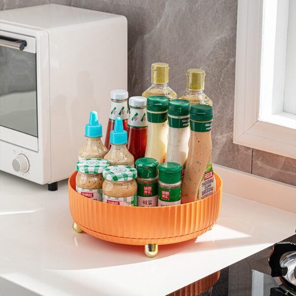 Großer Drehteller, multifunktionales und drehbares Kosmetik-Lagertablett, Küchen-Gewürzflaschen-Lagertablett, Obst-Drehteller, Grillgewürz-Drehteller – Bild 9