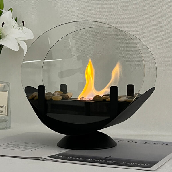 Kleine Outdoor-Alkohol-Kaminlampe für den Innenbereich, echtes Feuer, Heizatmosphäre, rotierende Flamme, kreisförmiger Kamin – Bild 6