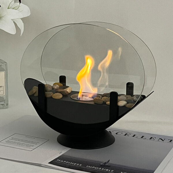 Kleine Outdoor-Alkohol-Kaminlampe für den Innenbereich, echtes Feuer, Heizatmosphäre, rotierende Flamme, kreisförmiger Kamin – Bild 4