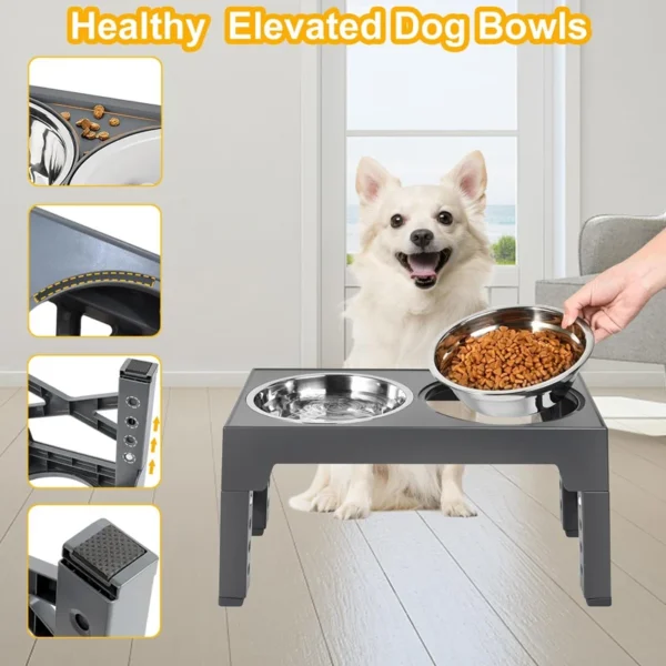 Erhöhter Futternapf für Hunde mit verstellbarem, erhöhtem Ständer, Slow Food-Napf, Wassernapf für große und mittelgroße Hunde – Bild 4