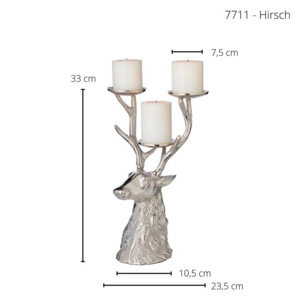 EDZARD Kerzenleuchter Hirsch, Aluminium vernickelt, Höhe 32 cm, für 3 Stumpenkerzen Durchmesser 6 cm – Bild 4
