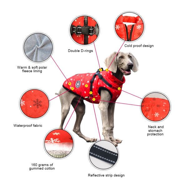 Winter Hundekleidung Weihnachten – Warmer Hundemantel für große Hunde – Gefütterte, dicke Winterkleidung für Hunde – Bild 2