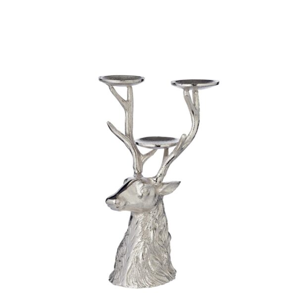 EDZARD Kerzenleuchter Hirsch, Aluminium vernickelt, Höhe 32 cm, für 3 Stumpenkerzen Durchmesser 6 cm – Bild 3