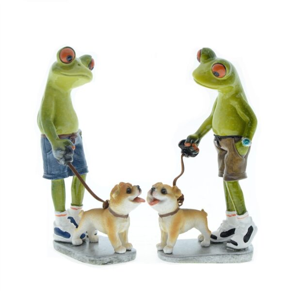 Dekofigur Frosch mit Hund – Kunstharz-Figur ‚Brüder beim Gassigehen‘ – originelles Wohnaccessoire“ – Bild 5