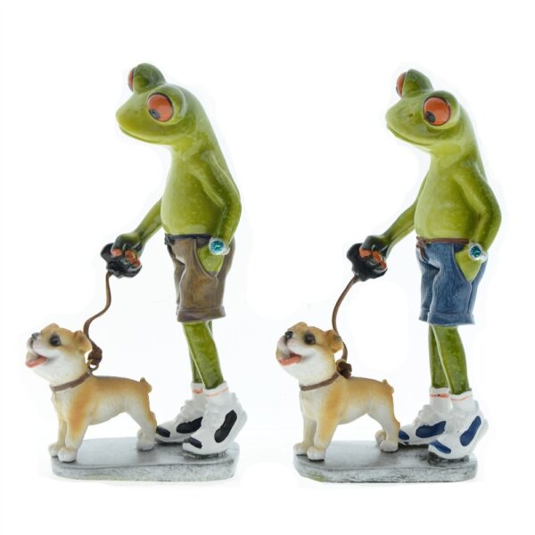 Dekofigur Frosch mit Hund – Kunstharz-Figur ‚Brüder beim Gassigehen‘ – originelles Wohnaccessoire“ – Bild 4