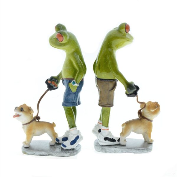 Dekofigur Frosch mit Hund – Kunstharz-Figur ‚Brüder beim Gassigehen‘ – originelles Wohnaccessoire“ – Bild 3