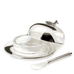 EDZARD Butterglocke rund Ente, Durchmesser 14 cm, edel versilbert, mit passendem Buttermesser