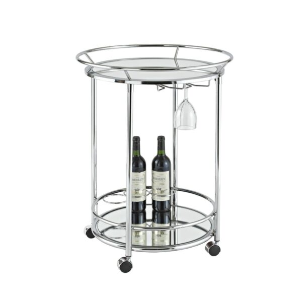 RUNDER EDELSTAHL Bartisch mit Spiegeln auf Rollen D: 57CM